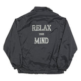 GARRY Mens Black Zip Jacket L Polyester Blend Relax Your Mind Print Casual