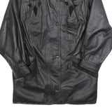 Womens Black Leather Jacket L Button Plain Soft Comfortable Stylish