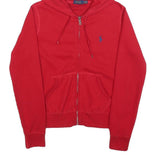 POLO RALPH LAUREN Mens Red Full Zip Hoodie S Classic Logo Cotton Blend