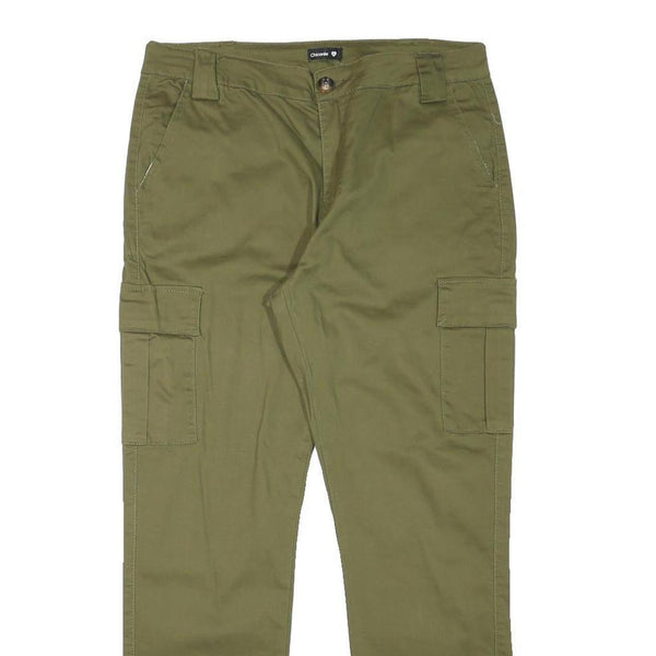 CHICOREE Womens Cotton Blend Slim Fit Olive Cargo Trousers W32 L27 Casual