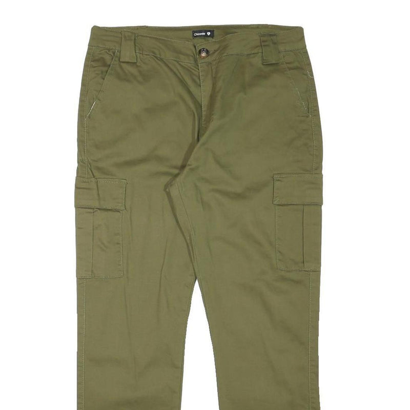 CHICOREE Womens Cotton Blend Slim Fit Olive Cargo Trousers W32 L27 Casual