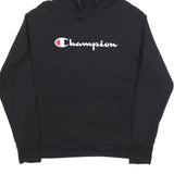 CHAMPION Mens Black Hoodie M Cotton Blend Pullover Logo Sweatshirt
