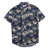PIER ONE Mens Navy Blue Floral Print Shirt M Short Sleeve Summer Casual