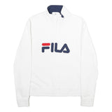FILA Mens White 1/4 Zip M Cotton Blend Sweatshirt Pullover Logo