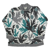 KENETH TOO! Womens Grey & Teal Patterned Jumper Round Neck Basic Knit M Casual