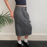 Blooming Midi Denim Skirt - 28W UK 8 Black Cotton