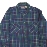 NORTH CREST Mens Blue Green Check Shirt L Cotton Blend Casual Button Front