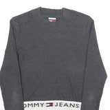 TOMMY JEANS Womens Grey Plain Crew Neck Basic Knit Jumper S Logo Band Bottom