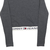 TOMMY JEANS Womens Grey Plain Crew Neck Basic Knit Jumper S Logo Band Bottom