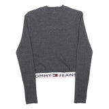 TOMMY JEANS Womens Grey Plain Crew Neck Basic Knit Jumper S Logo Band Bottom