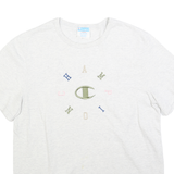 CHAMPION Womens White Graphic T-Shirt L Short Sleeve Crew Neck Cotton Blend