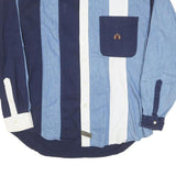 URGENT GEAR Mens Blue & White Striped Shirt M Button-Down Collar Casual Cotton
