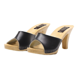 Peep Toe Heels Black Leather Womens UK 3