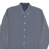 TOMMY HILFIGER Mens Blue & White Striped Shirt XL Button-Down Slim Fit Cotton