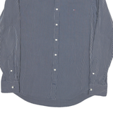 TOMMY HILFIGER Mens Blue & White Striped Shirt XL Button-Down Slim Fit Cotton