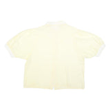 Womens Cream & White Plain Short Sleeve Shirt L Cotton Blend Casual Summer