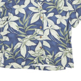 LA CABANA Womens Blue Green & White Printed Shirt Short Sleeve Collared L Rayon