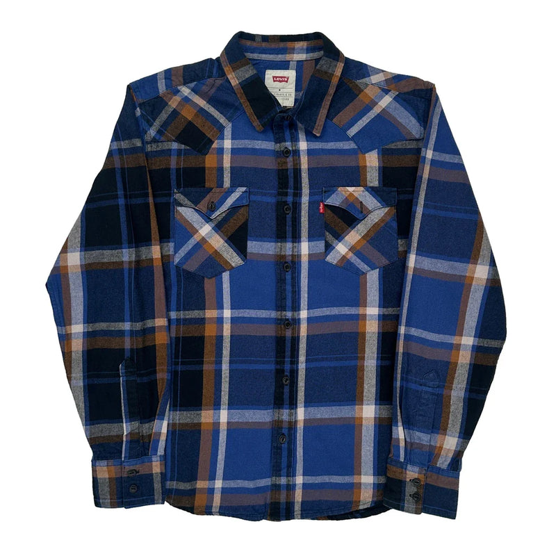 Levis Checked Flannel Shirt - Medium Blue Cotton