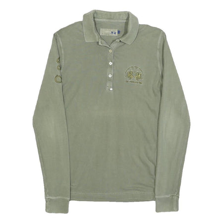 LA MARTINA Womens Green Long Sleeve Plain Polo Shirt XS Cotton Blend