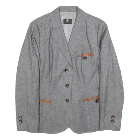 BOGNER Womens Grey Wool Tailored Jacket XL Button Plain Elegant Classic