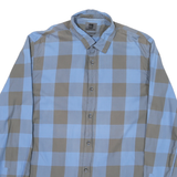 QUIKSILVER Mens Blue & Brown Check Shirt L Classic Cotton Blend Long Sleeve