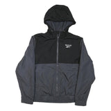REEBOK Mens Black & Grey Jacket L Polyester Blend Zip Hooded Sportswear