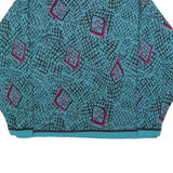 Womens Blue Black & Pink Patterned Plain Roll Neck Chunky Knit Jumper M Retro