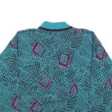 Womens Blue Black & Pink Patterned Plain Roll Neck Chunky Knit Jumper M Retro