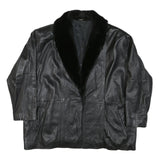 Womens Black Leather Jacket L Leather Plain Faux Fur Collar Loose Fit