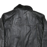 Womens Black Leather Jacket L Leather Plain Faux Fur Collar Loose Fit