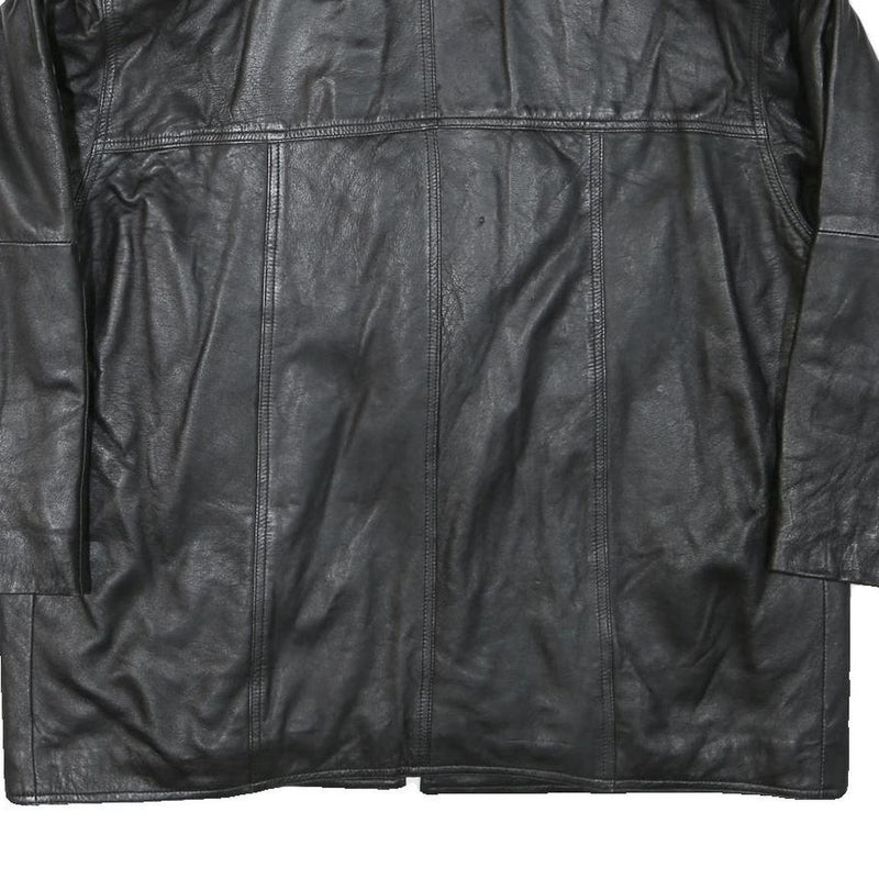 Womens Black Leather Jacket L Leather Plain Faux Fur Collar Loose Fit