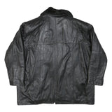 Womens Black Leather Jacket L Leather Plain Faux Fur Collar Loose Fit