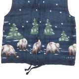 Womens Blue Polyester Blend Fleece Sleeveless Zip Front Bear & Trees Print Vest