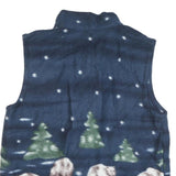 Womens Blue Polyester Blend Fleece Sleeveless Zip Front Bear & Trees Print Vest