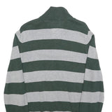 TOMMY HILFIGER Mens Green & Grey Patterned Jumper 1/4 Zip Crew Neck Cotton M