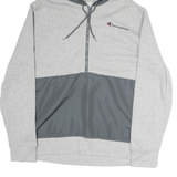 CHAMPION Mens Grey & Dark Grey Half Zip Hoodie XL Cotton Sweatshirt
