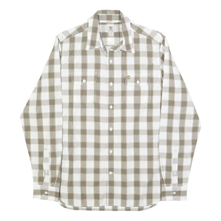 TIMBERLAND Mens White & Beige Check Shirt S Casual Cotton Long Sleeve Button