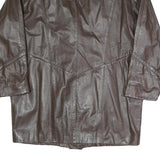 Womens Brown Faux Leather Button Jacket XL Woven Croc Texture Lapel