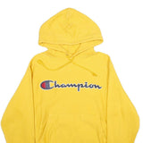 CHAMPION REVERSE WEAVE Mens Yellow Pullover Hoodie S Embroidered Logo
