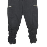 REDEFINED REBEL Mens Regular Black Cargo Drawstring Trousers W28 L28 Ruched Leg