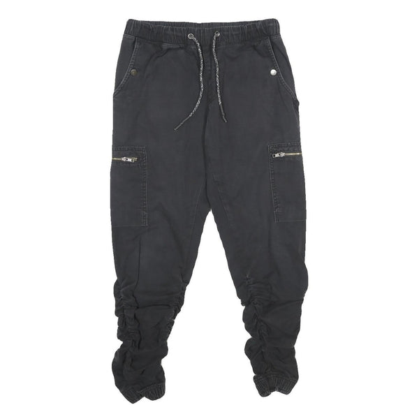 REDEFINED REBEL Mens Regular Black Cargo Drawstring Trousers W28 L28 Ruched Leg