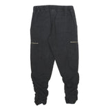 REDEFINED REBEL Mens Regular Black Cargo Drawstring Trousers W28 L28 Ruched Leg