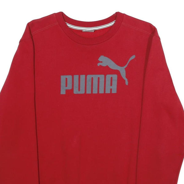PUMA Mens Red Cotton Blend Crew Neck Sweatshirt M Logo Graphic Comfort