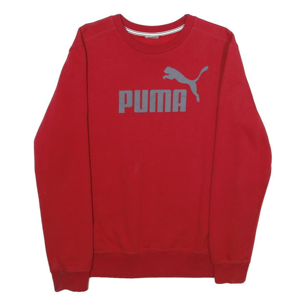 PUMA Mens Red Cotton Blend Crew Neck Sweatshirt M Logo Graphic Comfort