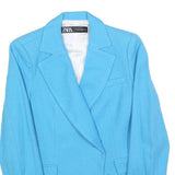 ZARA Womens Blue Button Cotton Blazer XS Tailored Jacket Formal Textured