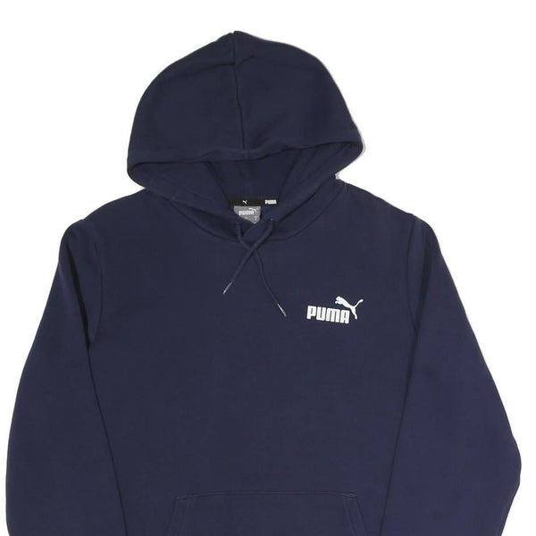 PUMA Mens Navy Blue Hoodie S Cotton Blend Pullover Sport Casual Sweatshirt