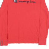 CHAMPION Mens Red Long Sleeve Crew Neck Logo T-Shirt M Cotton Blend Casual