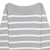 TOMMY HILFIGER Womens Grey & White Striped Plain Crew Neck Cotton Jumper M