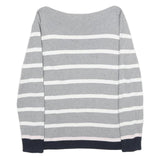 TOMMY HILFIGER Womens Grey & White Striped Plain Crew Neck Cotton Jumper M