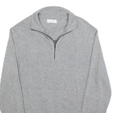 CALVIN KLEIN Mens Grey Pullover Plain 1/4 Zip Jumper Cotton Blend M Slim Fit